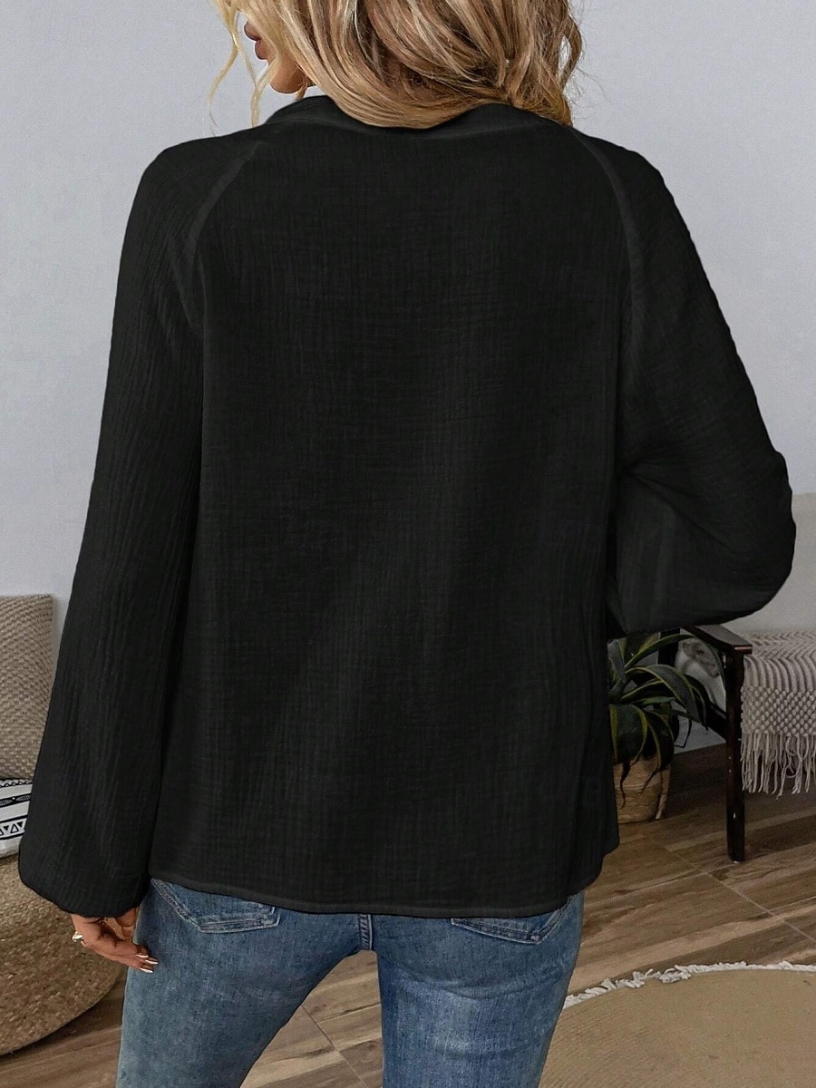 Dame Popover skjorte Uformell skjorte Bluse Broderi Paisly Elegant Bohem Fritid Langermet V-hals Vanlige topper Daglig utendørs Ferie Svart Hvit Navyblå Grønn Sommer Vår 2026 - $34.99 –P12