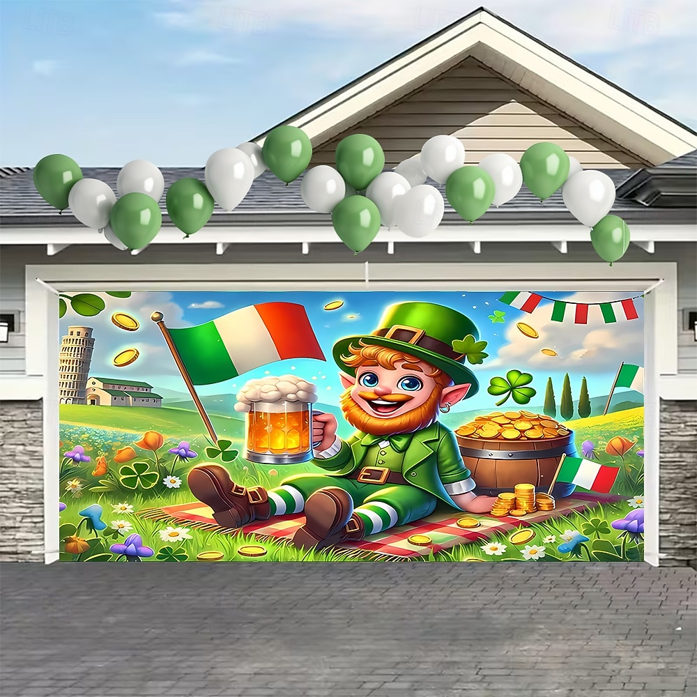St. Patrick's Day Tapestry Garage Door Cover Large Hanging Backdrop Elf Cute 3D Party Outdoor Holiday Shooting Backgrounds Yard Home Decor 2026 - $49.99 –P6