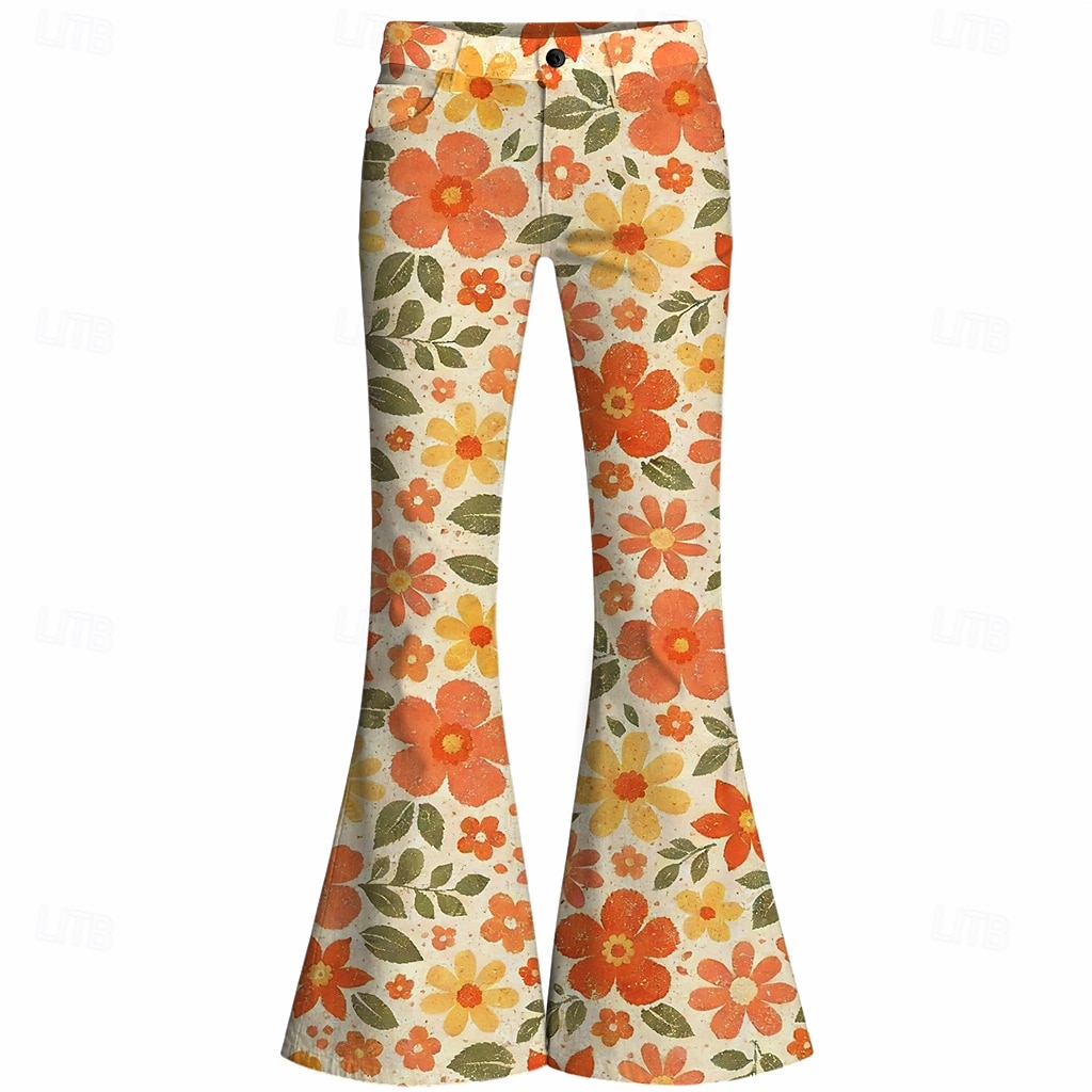 Retro Antiguo Boho Años 70 Pantalones Los pantalones de campana Hippie Disco Alta cintura Floral Disfraz Mujer Mascarada Festival de Música Fiesta Desfile del orgullo Adulto Pantalones 2026 - $35.99 –P1