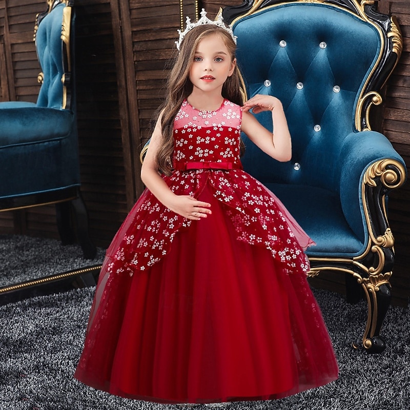 Vestido para Meninas das Flores Para Meninas Vestido formal Traje de casamento Festa Casamento Formal Moda Adorável Formal Patchwork Com Transparência Floral Princesa Sem Manga Gola Redonda Azul de 2026 por $43.99 –P17