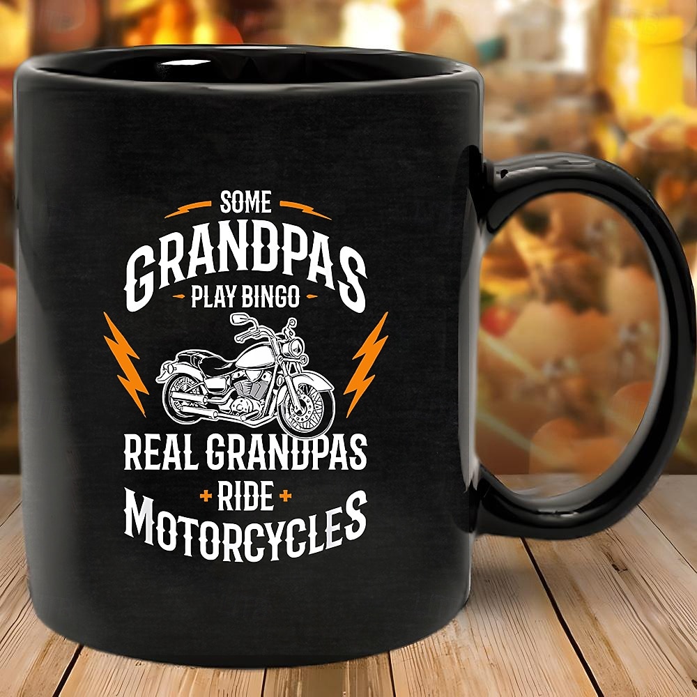 αστεία κούπα δώρου "μερικοί παππούδες παίζουν μπίνγκο, οι πραγματικοί παππούδες οδηγούν μοτοσικλέτες" μαύρο κεραμικό φλιτζάνι καφέ, τέλειο δώρο για παππούδες που αγαπούν τις μοτοσικλέτες, ιδανικό για 2026 - $16.99 –P2