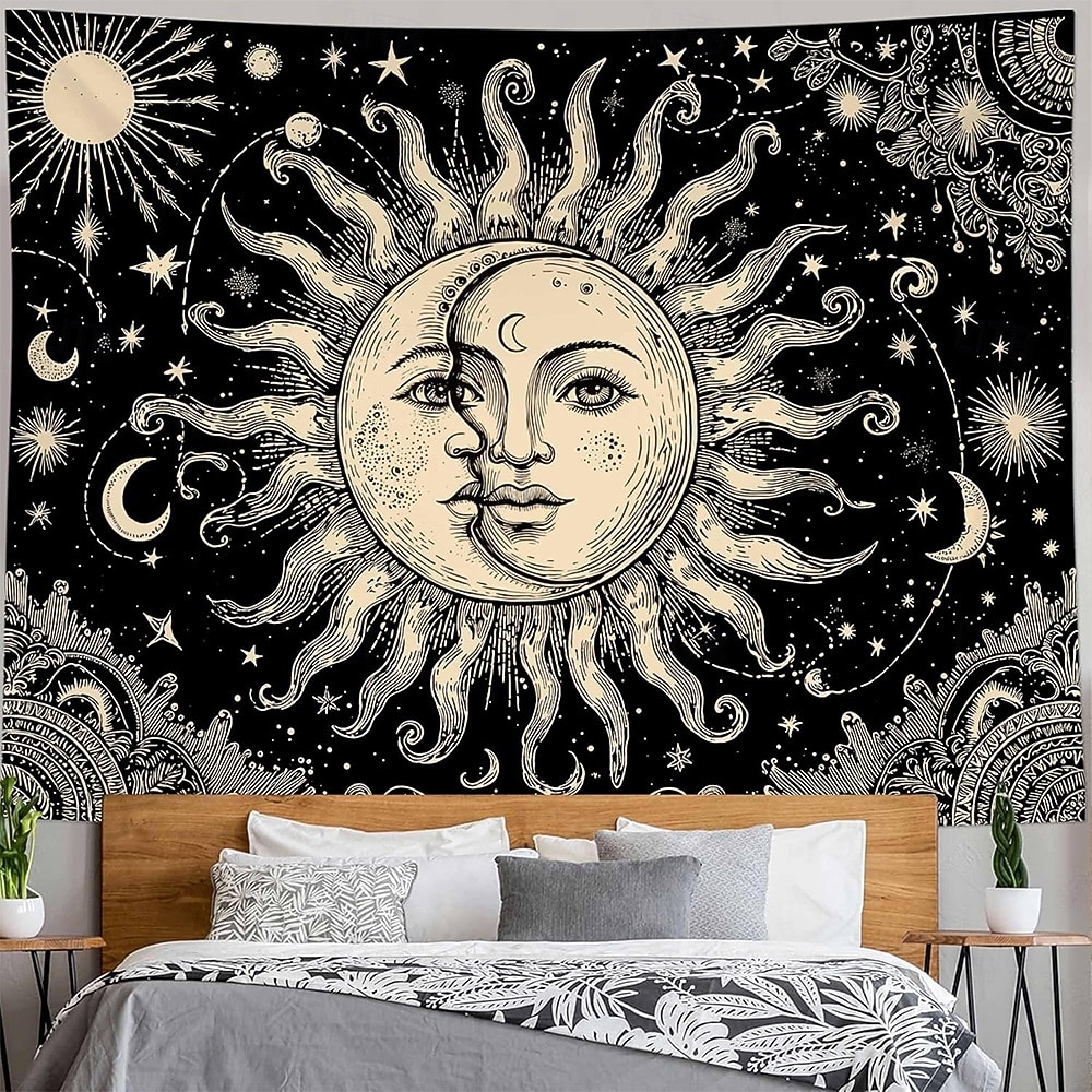 Tapiserie de perete cu soare, agățat, boho ceresc, fluture, stele, flori, cameră de yoga, decor de meditație, artă spirituală zen, poster din material textil pentru sufragerie 2026 - $20.99 –P10