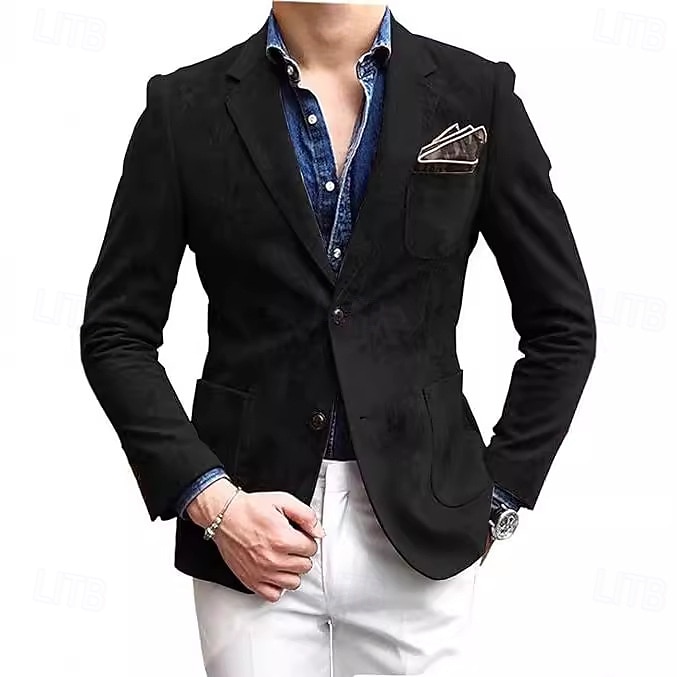 Herr Kavaj Vardaglig jacka Ledigt Dagligen Streetwear Mode Ledigt vardag Vår Höst Polyester Ensfärgat Klassisk Håller värmen Enkelknäppt med Två Knapphål Blazer Svart Rubinrött Grön Grå 2026 - $51.99 –P3