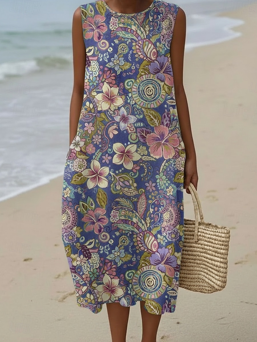 Femmes Robe Midi Robe Décontractée Robe d'Été Robe fourreau ancien Quotidien Extérieur Vacances Coupe Ample Fleuri Sans manches Col ras du cou Bleu Vert Été Printemps de 2026 ? $37.99 –P1