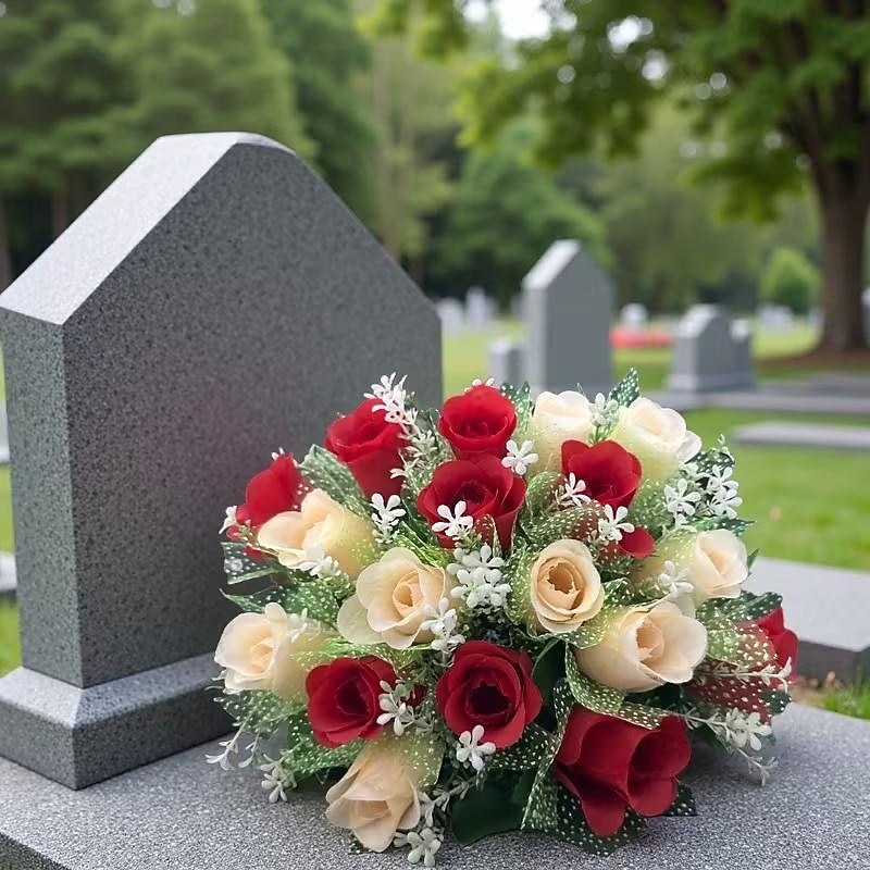 1 csokor valósághű műrózsa csokor - fakulásálló műanyag virágok elegáns levéldizájnnal, alkalmas Valentin-napra, húsvéti évfordulókra, temetői sírkövekre - kevés karbantartást igénylő 2026 - $15.99 –P4