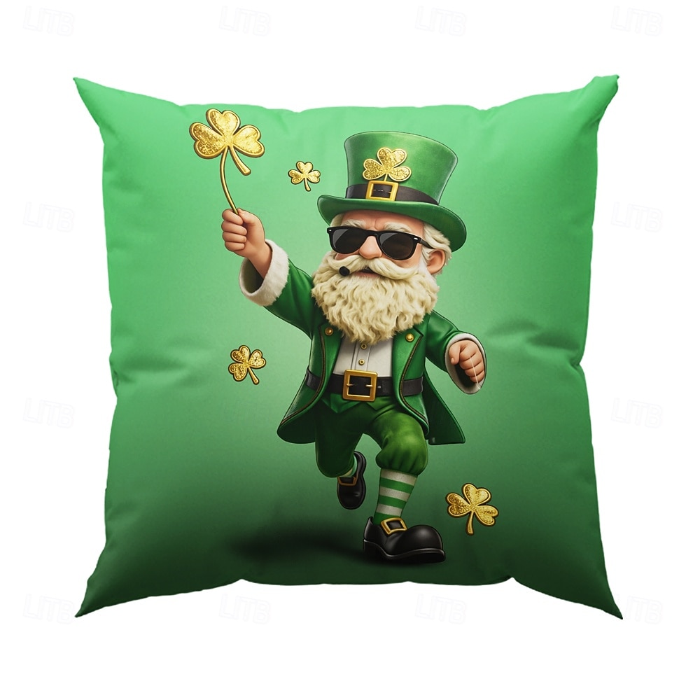 Szent Patrik-napi lóhere manó sör díszpárnahuzat 45x45 cm, vintage retro zöld 3D nyomtatott dekoratív párnahuzat 2026 - $10.99 –P12