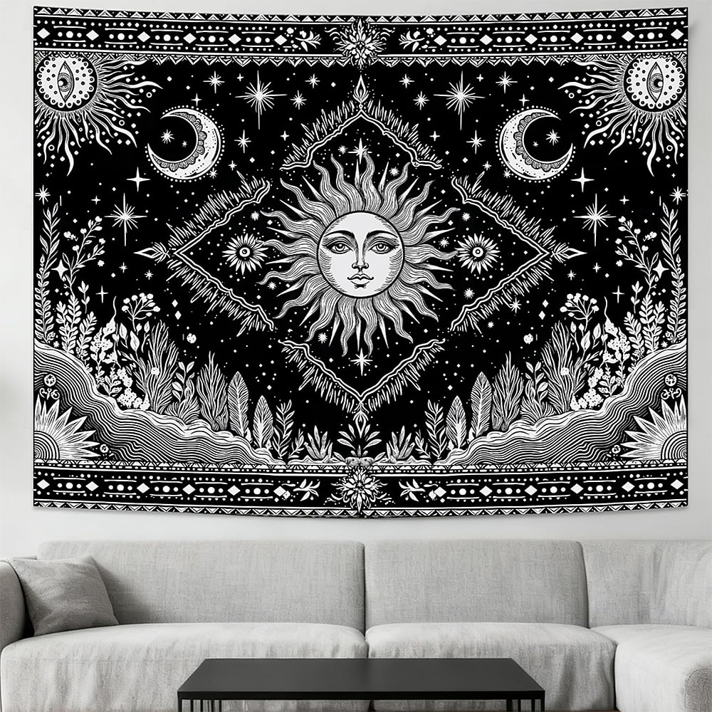 Tapiserie de perete cu soare, agățat, boho ceresc, fluture, stele, flori, cameră de yoga, decor de meditație, artă spirituală zen, poster din material textil pentru sufragerie 2026 - $20.99 –P13