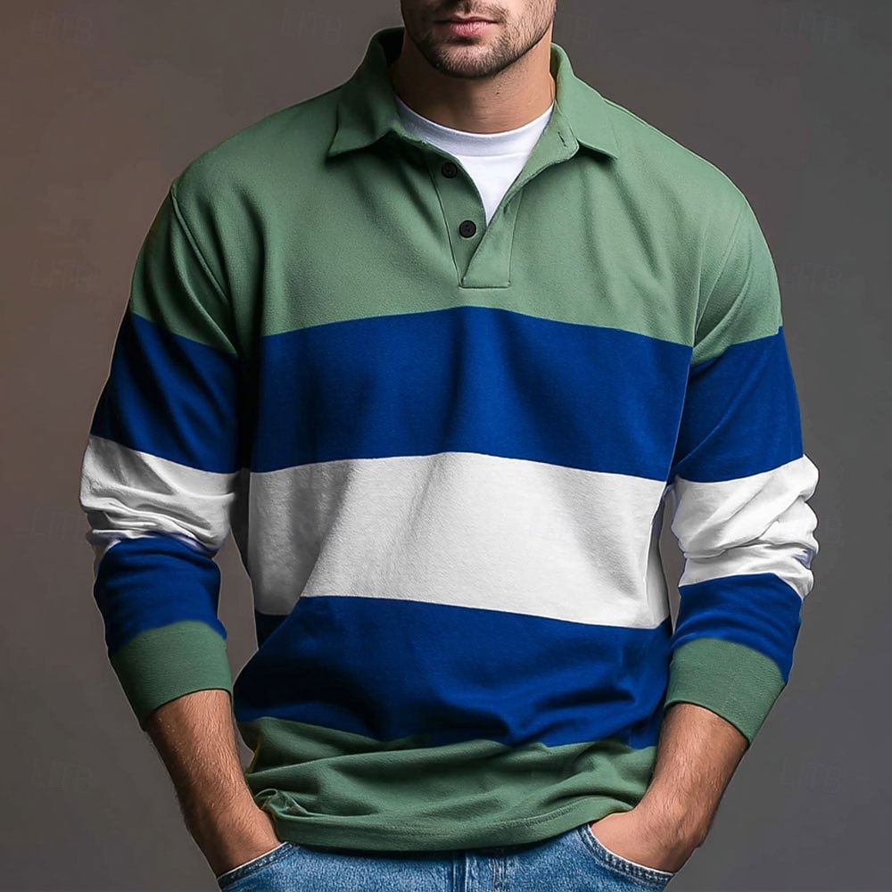 Per uomo Strisce orizzontali Polo da rugby Manica Lunga Magliette polo Camicie con Colletto Abbigliamento Sportivo Casual All'aperto Scuola Athleisure Stampa 3D Primavera Autunno Inverno Blu Viola del 2026 a $28.99 –P3