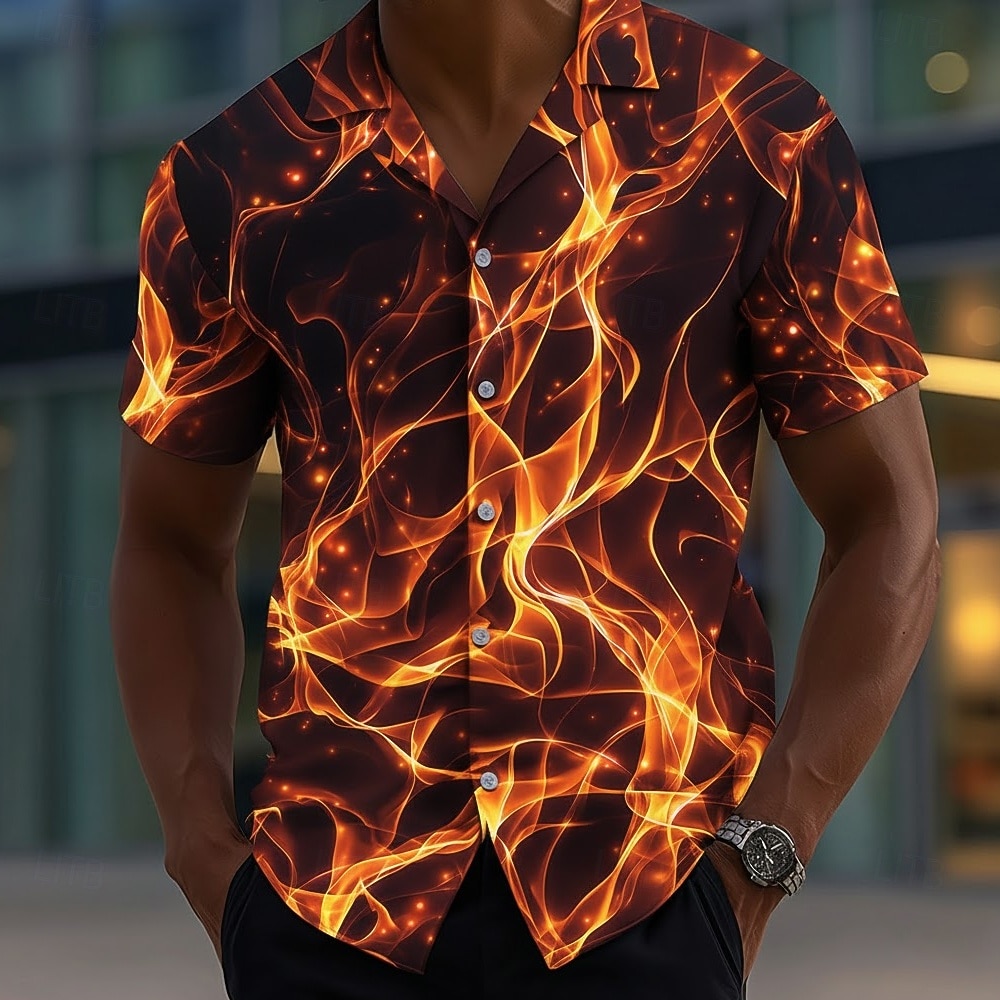Per uomo Fiamma Bagliore al neon Camicia Camicia con Bottoni Manica Corta Moda Casual Abbigliamento casual alla moda Vacanza Estate Primavera Collo ripiegato Stampa 3D camicie con colletto Viola del 2026 a $25.99 –P3
