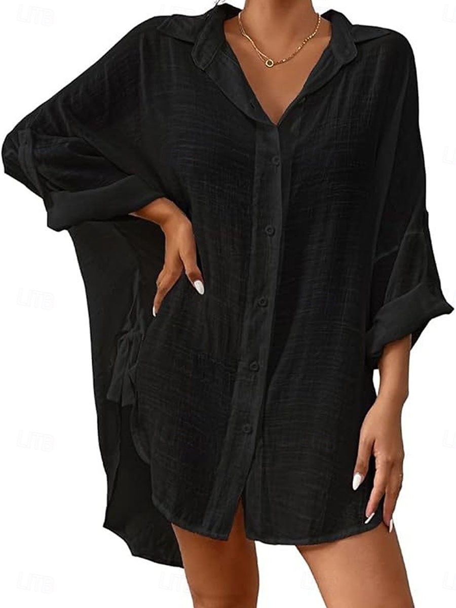 Per donna Mini Abito Abito Bianco Abito da Spiaggia Abito nero Abito Camicia Elegante Moda Classico Manica a pipistrello Quotidiano All'aperto Spiaggia Vestibilità comoda Semplice Manica Lunga del 2026 a $27.99 –P4