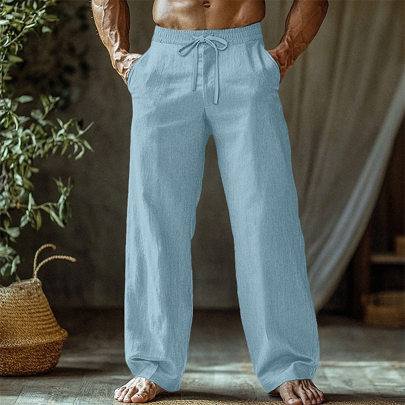 Ανδρικά Λευκά παντελόνια Παντελόνια Καλοκαίρι παντελόνι Φαρδύ παντελόνι Παντελόνι παραλίας Κορδόνι Ελαστική μέση Ισιο πόδι Σκέτο Άνεση Αναπνέει Πλήρες μήκος Causal Καθημερινά Αργίες Διακοπές Μοντέρνα 2026 - $22.99 –P5