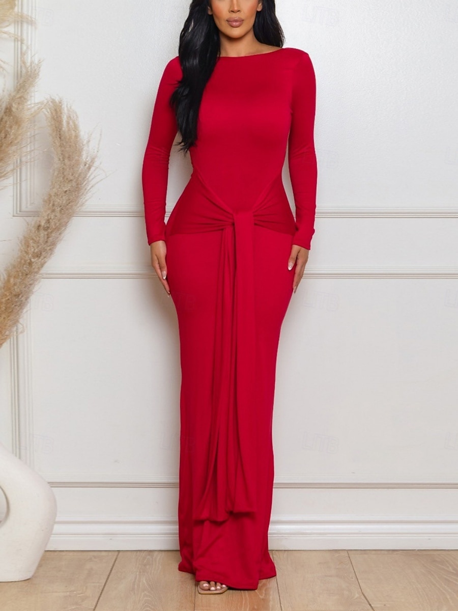 Dames Maxi-jurk Witte jurk Afstudeerjurk Bodycon-jurk Elegant Modieus Modern Buiten Vakantie Uitgaan Normale pasvorm Effen Lange mouw Strakke ronde hals V-hals Wit Geel Rood Bruin Zomer Lente Herfst 2026 - $28.99 –P4