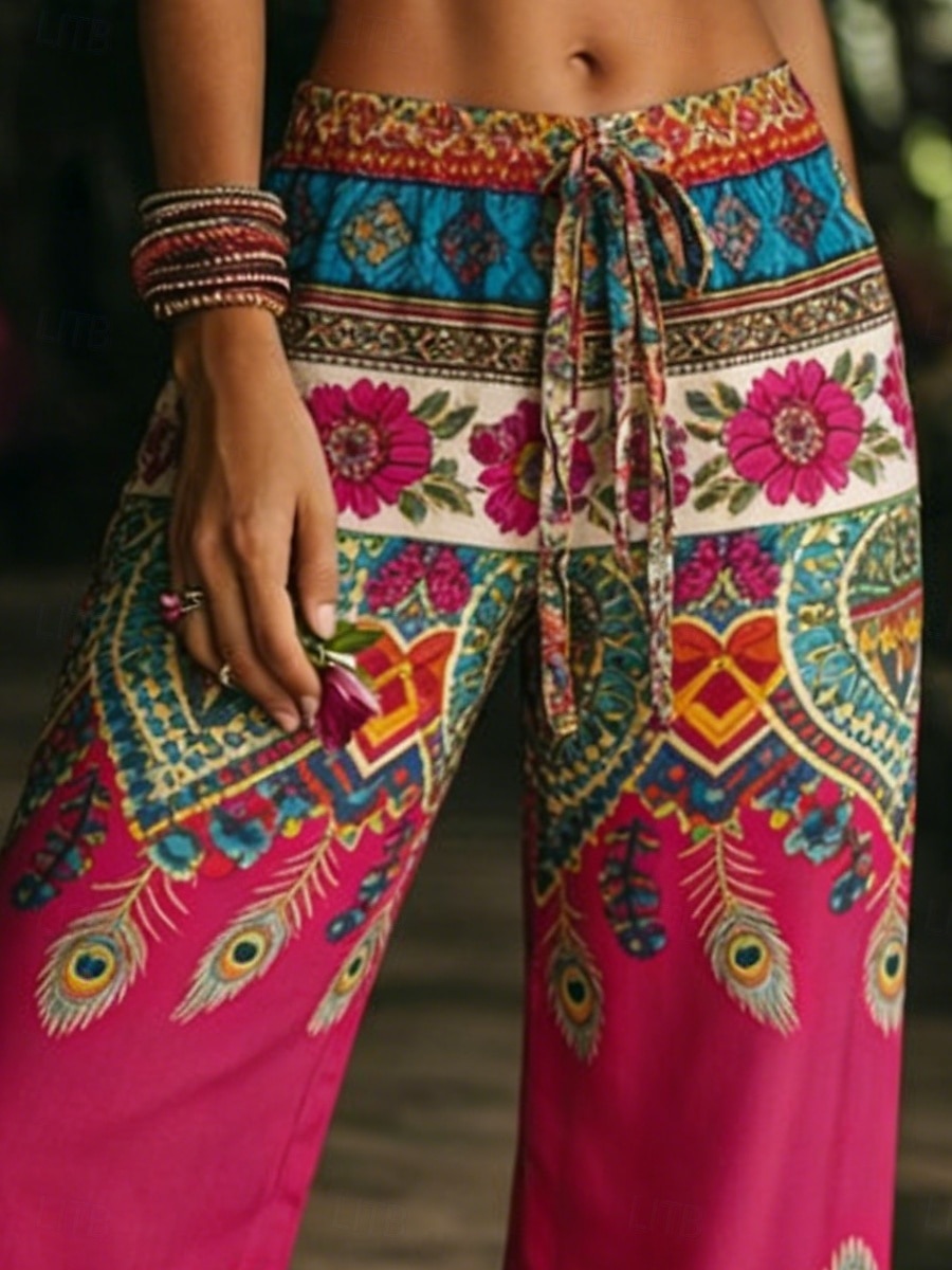 Femmes Jambe large Pantalons Vacances Mode Boho Longueur complète Taille Moyenne Fleuri Graphique Avec Poches Taille Élastique Imprimé Confort Respirabilité Non Elastique Quotidien Extérieur Vacances de 2026 ? $37.99 –P2