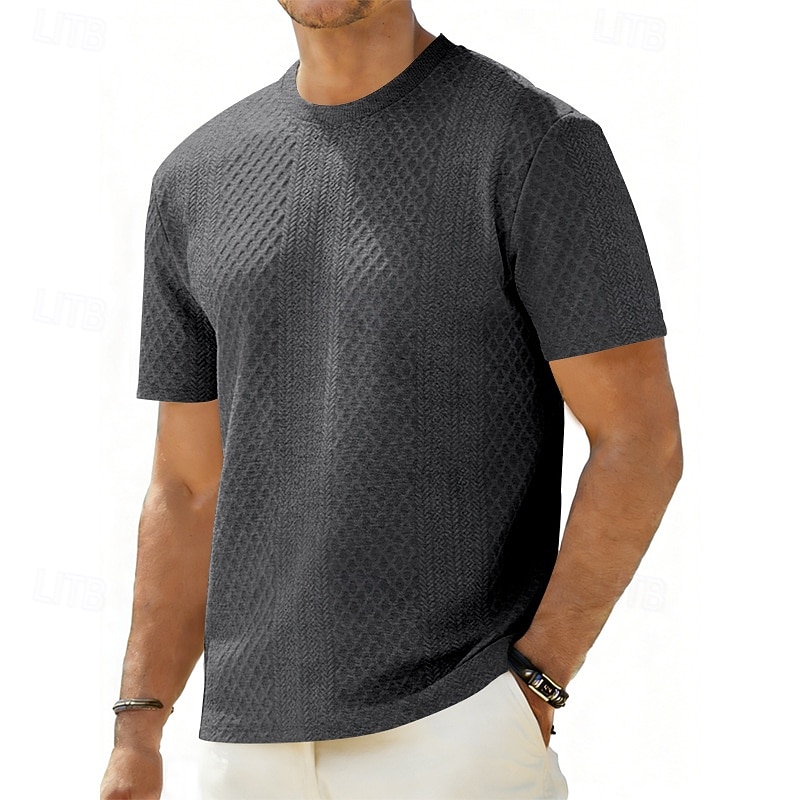 Men's T Shirt Tee Top Short Sleeves Crew Neck Summer Solid Color Textured Fashion Designer Basic Jacquard Vacation Casual Daily White Top Tee for Men 2026 - $20.99 –P4