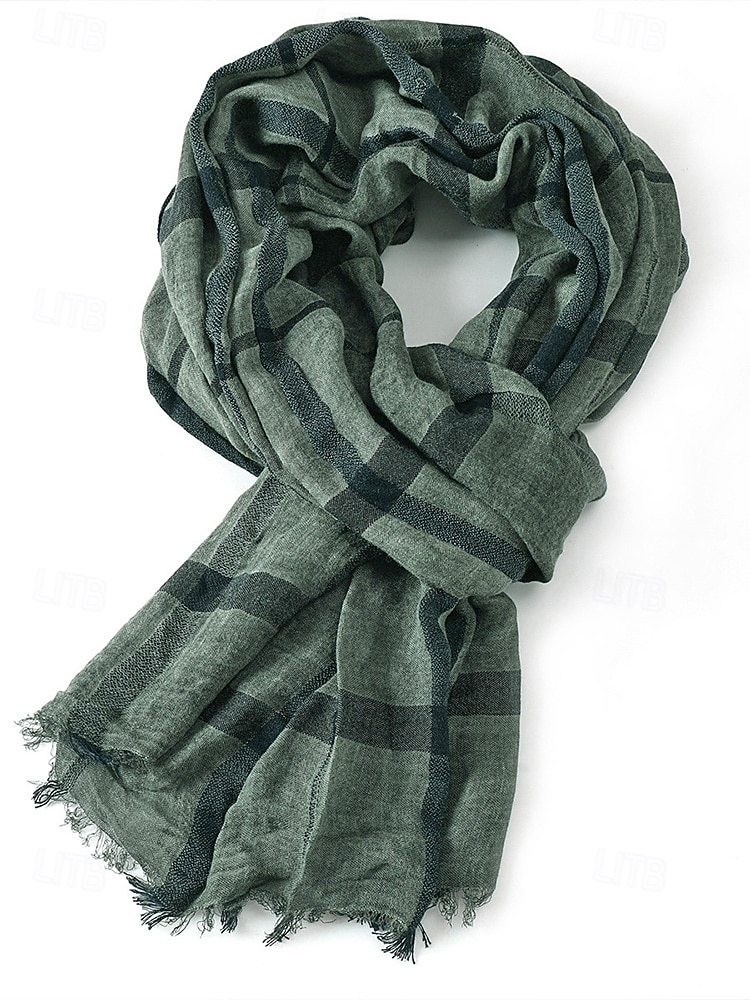 sciarpa a quadri in cotone e lino da uomo – vari colori, leggera e traspirante – perfetta per l'uso quotidiano casual del 2026 a $14.99 –P10