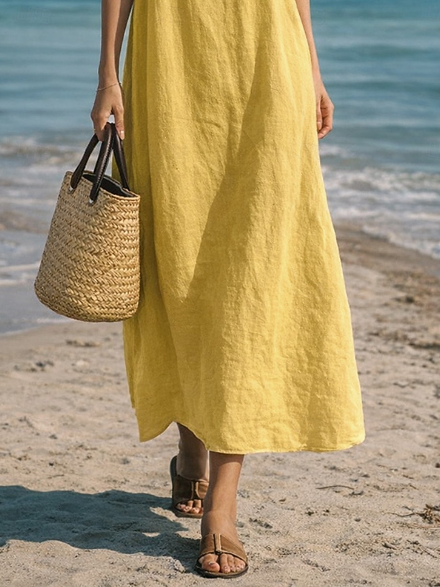 Per donna Abito maxi Finto cotone e lino Abito a Tubino Abito Estivo Abito Sottoveste Casual Spiaggia Quotidiano Vestibilità comoda Semplice Senza Maniche Collo a U Blu blu navy Giallo Rosso Estate del 2026 a $27.99 –P3