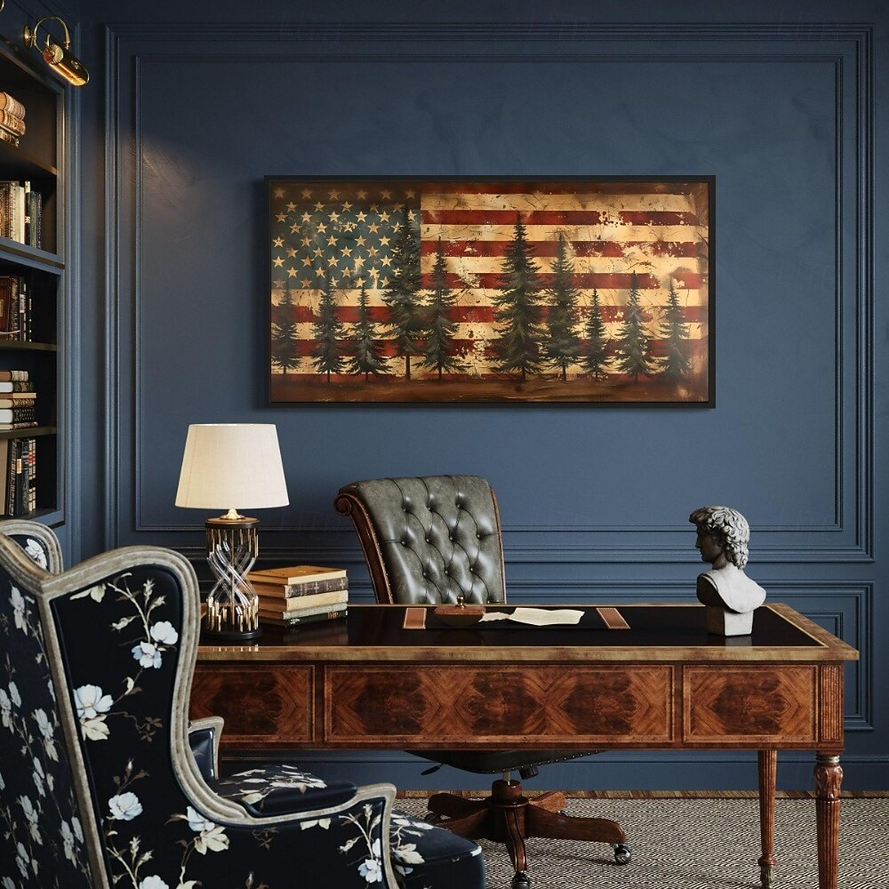 Rustikale amerikanische Flagge extra große Wandkunst patriotische Wandkunst Flagge und Kiefernbaum Gemälde Leinwanddruck gerahmt bereit zum Aufhängen 2026 - $12.99 –P2
