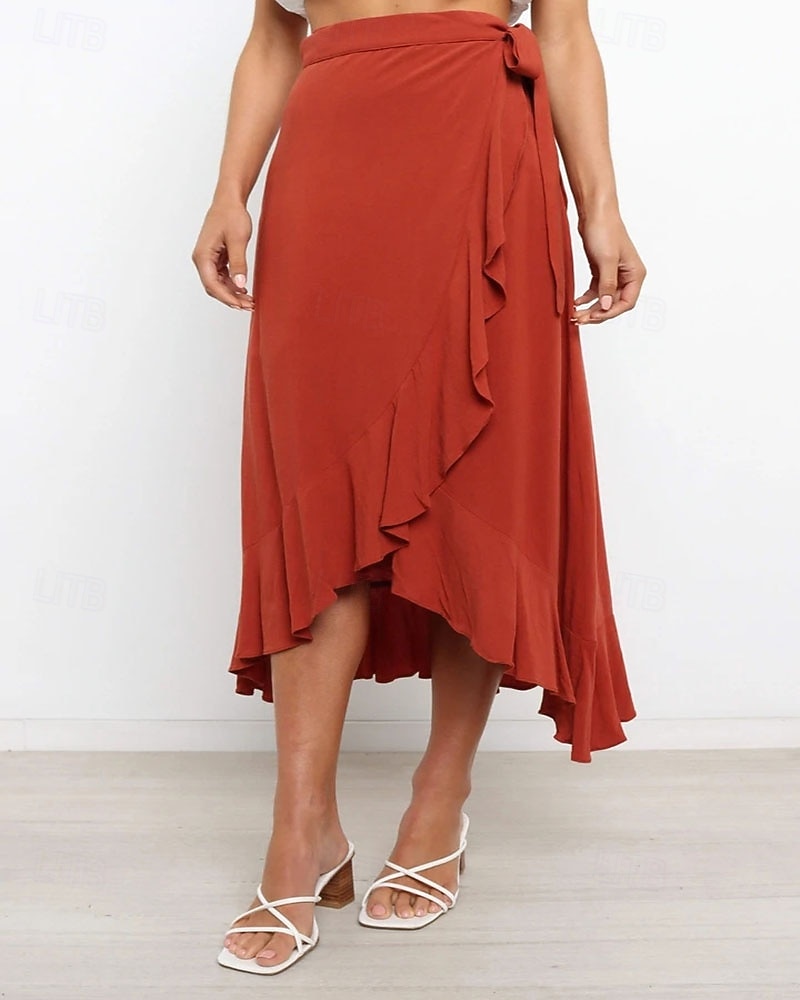 Mujer Elegante Moda Casual Midi Tiro Medio Faldas Plano Frunce Dobladillo irregular Microelástico Diario Calle Azul Piscina Negro Rosa Verde Ejército Verano 2026 - $22.99 –P1