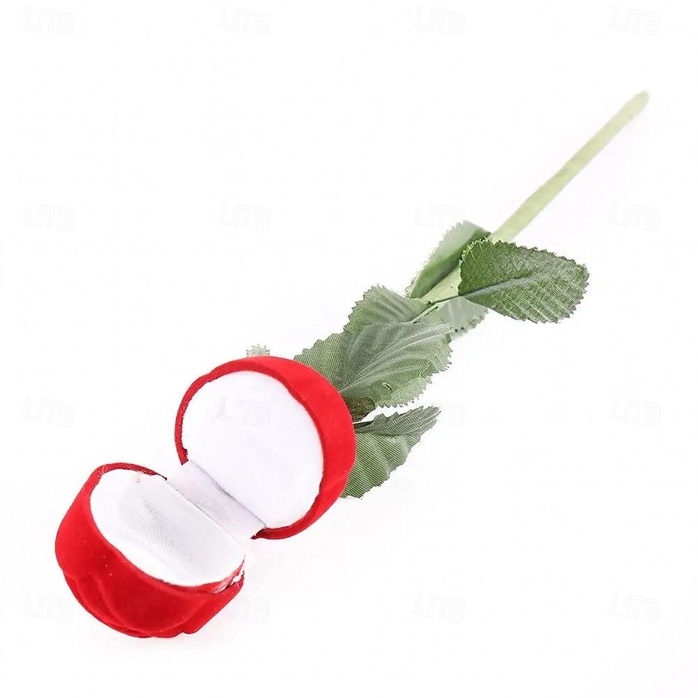 1PC Flocked Rose Ring Box Long Root Rose Creative Red Rose Flower Ring Display Box Proposal Engagement Anniversary Romantic Gift Box Wedding Jewelry Display Storage 2026 - $9.99 –P17