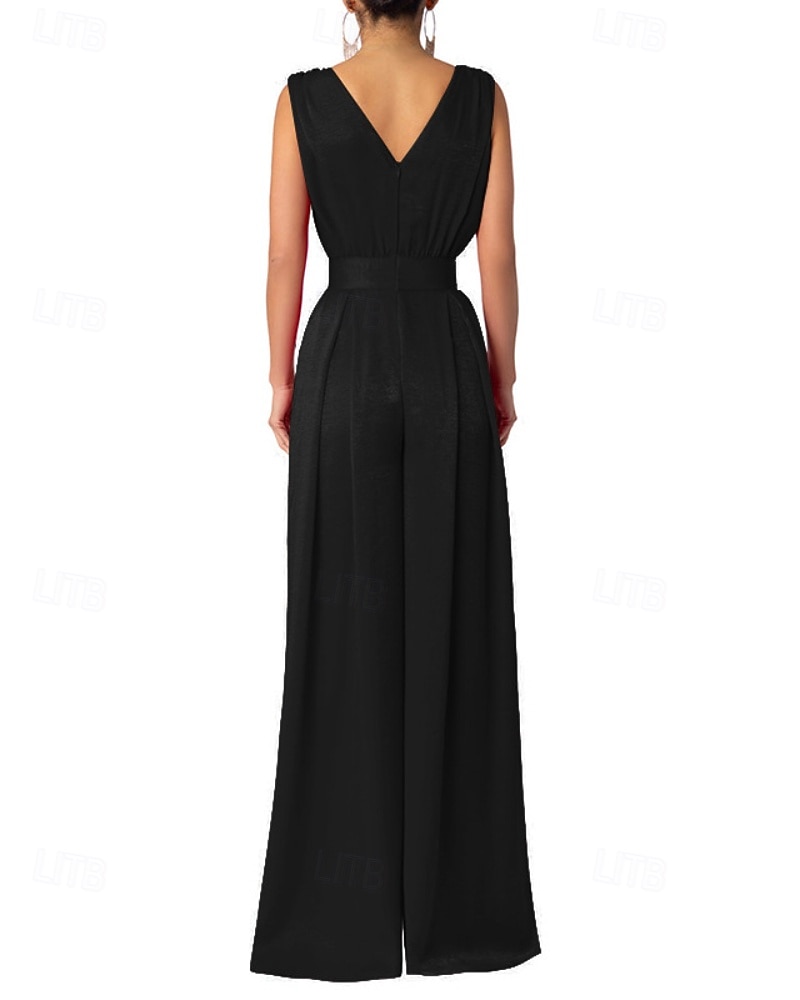 Per donna Normale Tuta Elegante Tinta unica Senza Maniche Gamba larga Scollo a V Pieghettato Vacanza Ferie Vestibilità regolare Nero Verde militare Rosso Estate del 2026 a $33.99 –P4