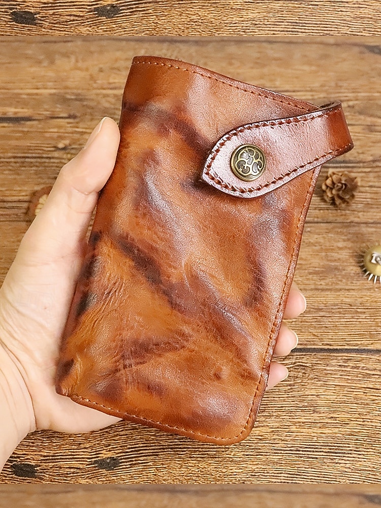 Portafoglio lungo da uomo in vera pelle, porta carte bifold vintage di grande capacità, stile retrò multicolore, design sottile e portatile per uso quotidiano, viaggi, lavoro e casual del 2026 a $26.99 –P2