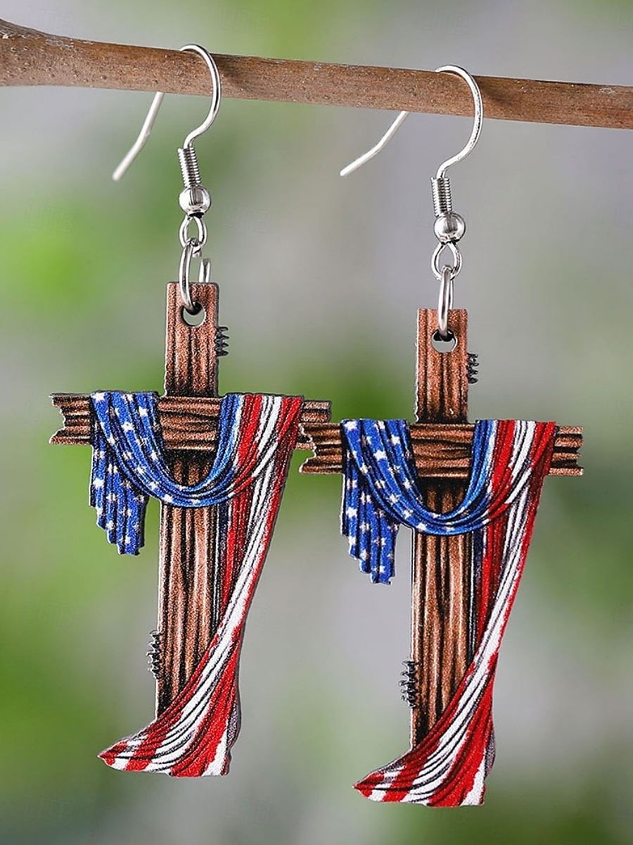 1 pari Korvakorut For Naisten Päivittäin Katu Festivaali Puinen Geometrinen Risti 2026 - $8.49 –P1