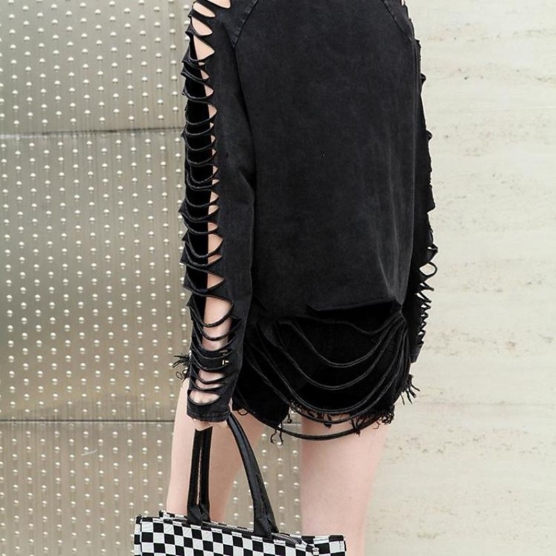 Pentru femei Top cu umeri deschiși Topuri cu spălare vintage Ciucure Eliminat Moda Punk Manșon Lung Stil Nautic Rotund Topuri obișnuite Zilnic Ieșire Negru Vară Primăvară 2026 - $36.99 –P2