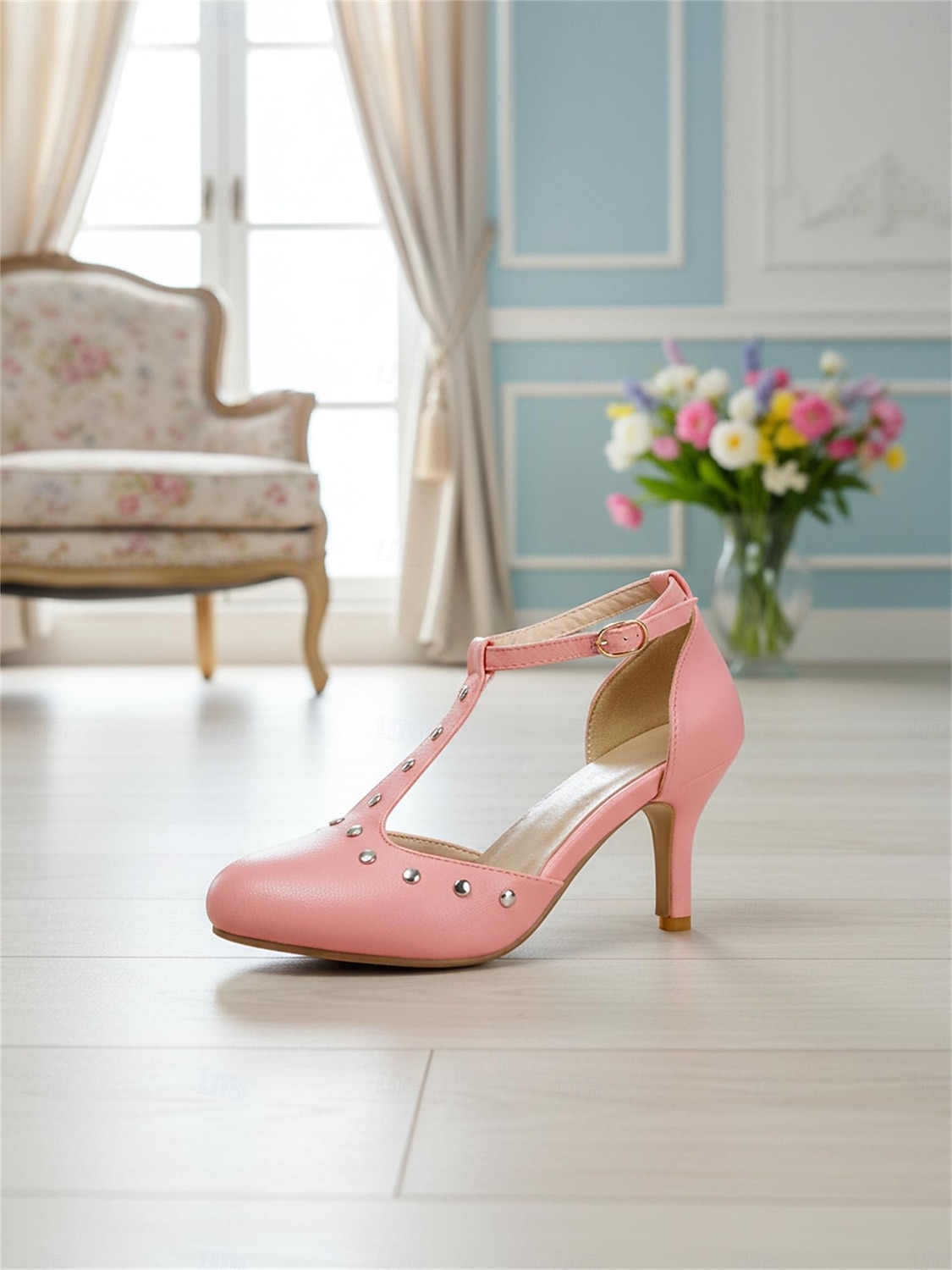 Pantofi cu toc mediu, negri, cu bareta în T și accente argintii, model Mary Jane pentru femei – stil elegant de zi cu zi, pentru ținute profesionale de birou și naveta elegantă 2026 - $46.99 –P4