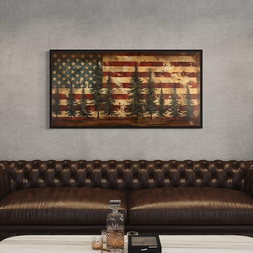 Rustikale amerikanische Flagge extra große Wandkunst patriotische Wandkunst Flagge und Kiefernbaum Gemälde Leinwanddruck gerahmt bereit zum Aufhängen 2026 - $12.99 –P1
