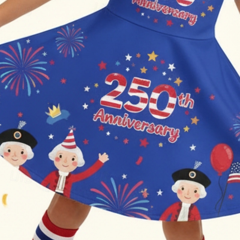 Girls' 3D Graphic Flag Dress Short Sleeve 3D Print Summer Spring Daily Vacation Party Cute Basic Casual Kids 4-12 Years Casual Dress A Line Dress Knee-length Regular Fit 2026 - $17.49 –P3