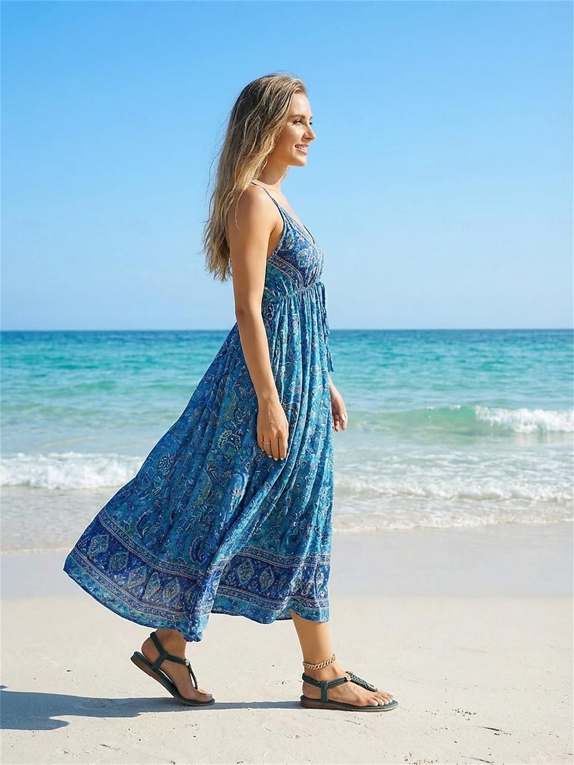 sandali infradito bohémien color verde acqua da donna - eleganti sandali bassi con cinturini intrecciati e dettagli gioiello, comode scarpe estive da spiaggia per vacanze tropicali &fughe sull'isola del 2026 a $26.99 –P1