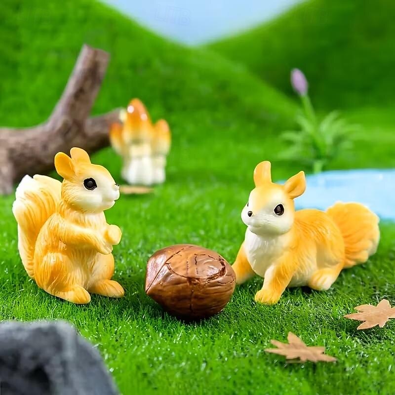 4 kpl pikkuoravia, sammal-mikromaisema-orava-puutarhan koriste-esineitä, kodin työpöydän pieniä koriste-esineitä tee-se-itse, ulkotilojen mini-nurmikon koristelu, sarjakuva-orava-sarja, auton sisustus 2026 - $10.99 –P4