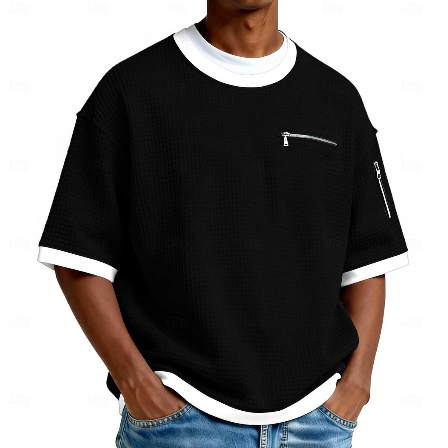 Per uomo Maglietta a Maglia Waffle Maglietta Manica Corta Girocollo Estate Primavera Tutte le stagioni Blocco di colori Testurizzato Moda Designer Casual Tasca con cerniera Casuale Quotidiano del 2026 a $22.99 –P1