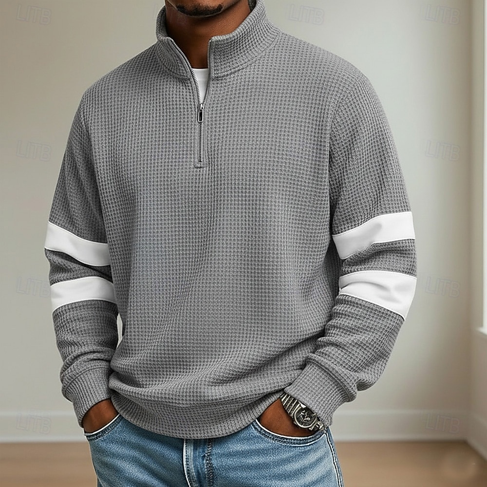 Férfi Gofris pólóingek Iskola Sportruházat Álló gallér Hosszú ujj Szabadidős Sima Cipzár Tavasz Ősz Medence Barna Szürke Gofris pólóingek 2026 - $29.99 –P5