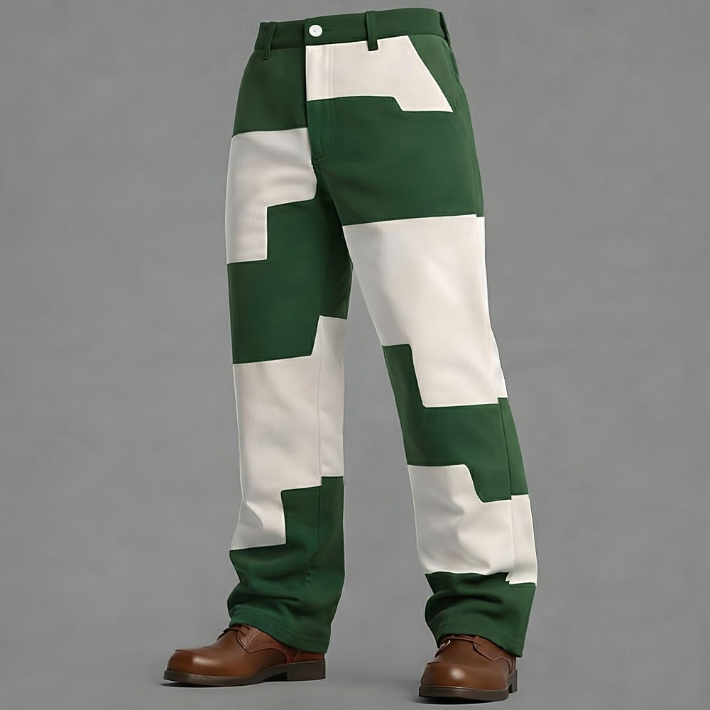 Herren Geometrisch Farbblock Abstrakt Hose Anzughose Mittlere Taille Lässig Outdoor Alltagskleidung Relaxed Fit Anzughose mit flacher Vorderseite und Seitentaschen Frühling Herbst 3D-Druck Braun Grün 2026 - $31.99 –P4