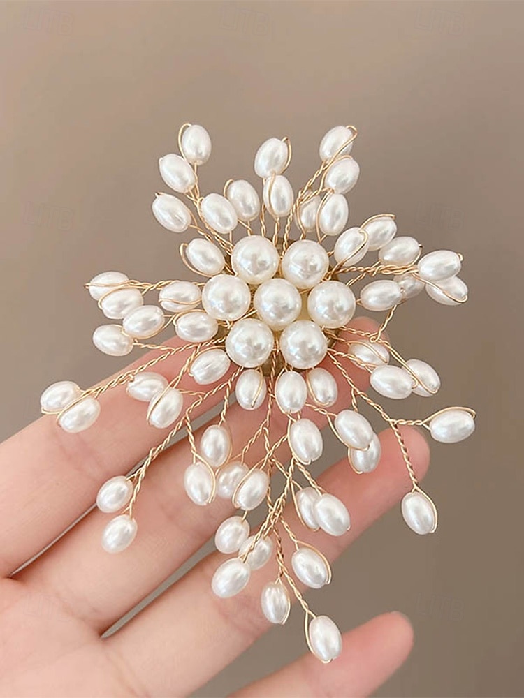 Damesbroche van imitatieparels, elegant bloemmotief met goudkleurige accenten, perfect voor bruiloften, feesten en formele gelegenheden, bruidsaccessoires en avondkleding. 2026 - $11.99 –P4