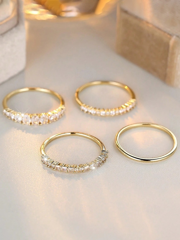 Set aus stapelbaren Damenringen aus einer Legierung, gold- und silberfarbene Zirkonia-Ringe, eleganter minimalistischer Stil für Bräute, Hochzeitszeremonien, Verlobungen und den Alltag 2026 - $9.99 –P9