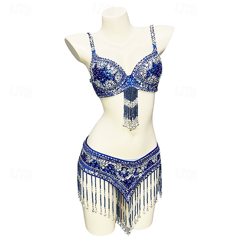 Samba Dancewear Tiefblaues Ornamental Beaded Pailletten Bauchtanz-Set Leistungskostüm 2026 - $60.99 –P1