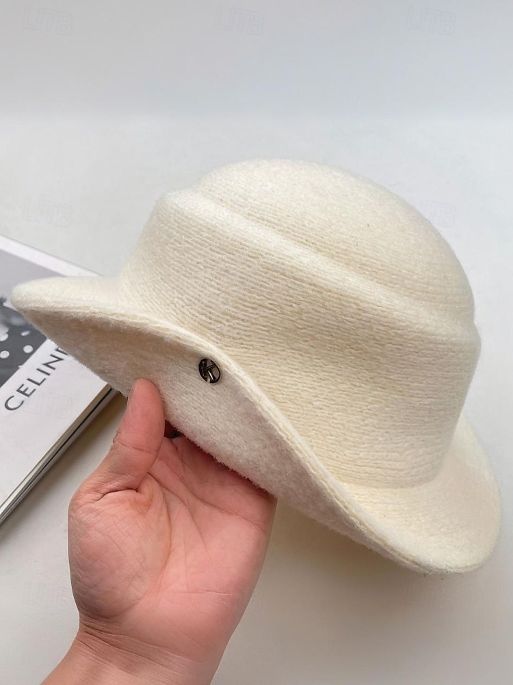 cappello in feltro di lana da donna, disponibile nei colori bianco e nero, stile elegante con decorazione a bottone dorato, perfetto per matrimoni e banchetti del 2026 a $14.99 –P8