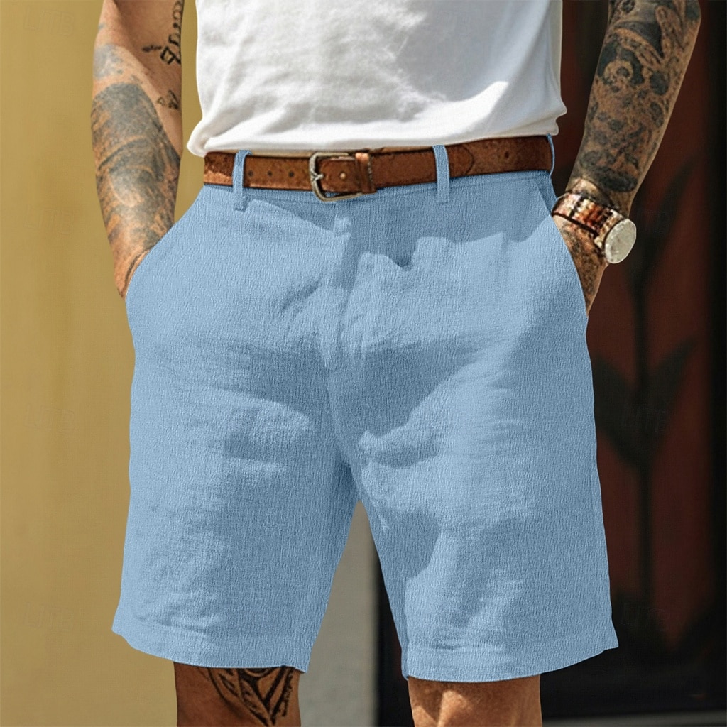 Per uomo Shorts Shorts di Lino Shorts eleganti Pantaloncini Estivi Cerniera Tasca Tinta unita Comodità Traspirante Lunghezza al ginocchio Quotidiano Abbigliamento casual alla moda Affari Moda Casual del 2026 a $24.99 –P3