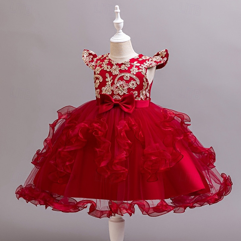 Robe de Demoiselle d'Honneur Fille Fille Robe de soirée Tenue de mariage Soirée Mariage Formel Mode Adorable Princesse Patchwork Broderie Fleuri Sans manches Col en V Bleu Champagne 4 ans et + de 2026 ? $42.99 –P3