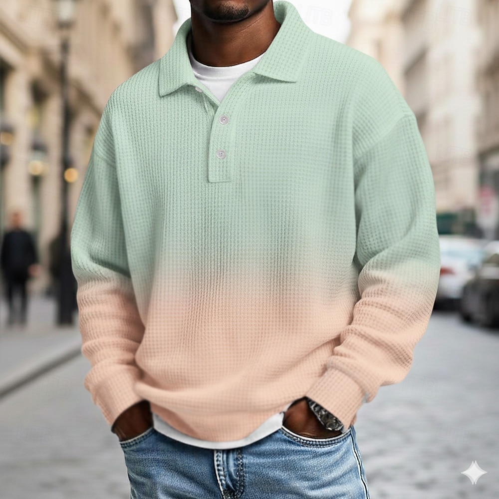 Męskie Gradient Koszulki polo waflowe Długi rękaw Koszulki polo Klapa Codzienny Szkoła Athleisure Dzienne zużycie Druk 3D Wiosna Jesień Zima Czarny Granatowy Błękit nieba 2026 - $28.99 –P5