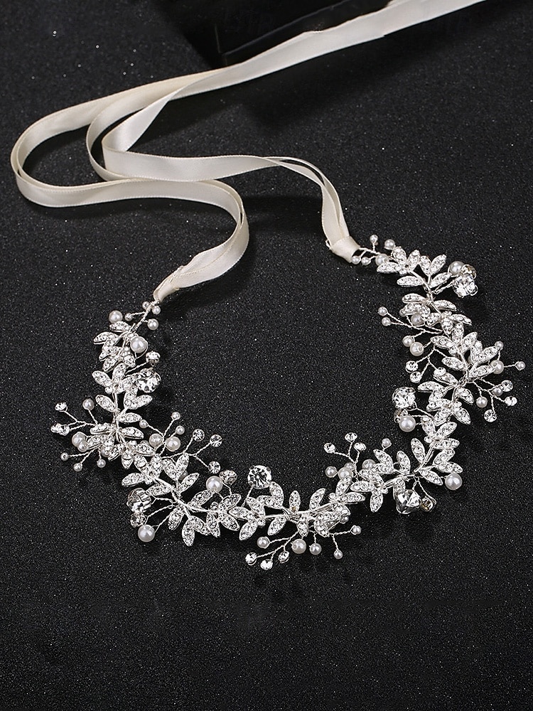 Brauthaarschmuck, gold-weißer Haarreif aus Polyester mit Strass- und Perlenverzierungen, elegante Brauthaaraccessoires 2026 - $11.99 –P6