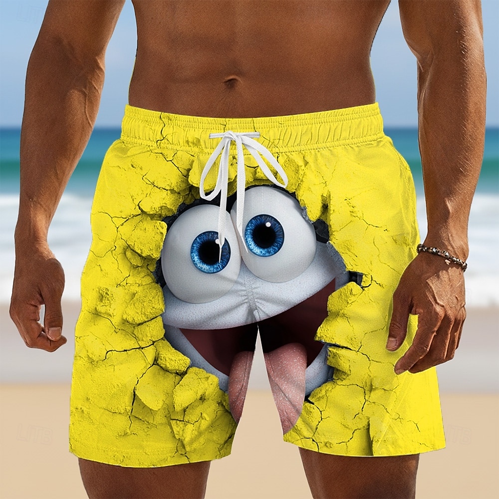 Per uomo Illusione ottica Fantasia "Cartone 3D" Faccia Sorridente Costumi da bagno Pantaloncini da mare Pantaloncini da Surf Misura del girovita medio Hawaiano Divertente Vacanza al Mare Tasche del 2026 a $20.99 –P2