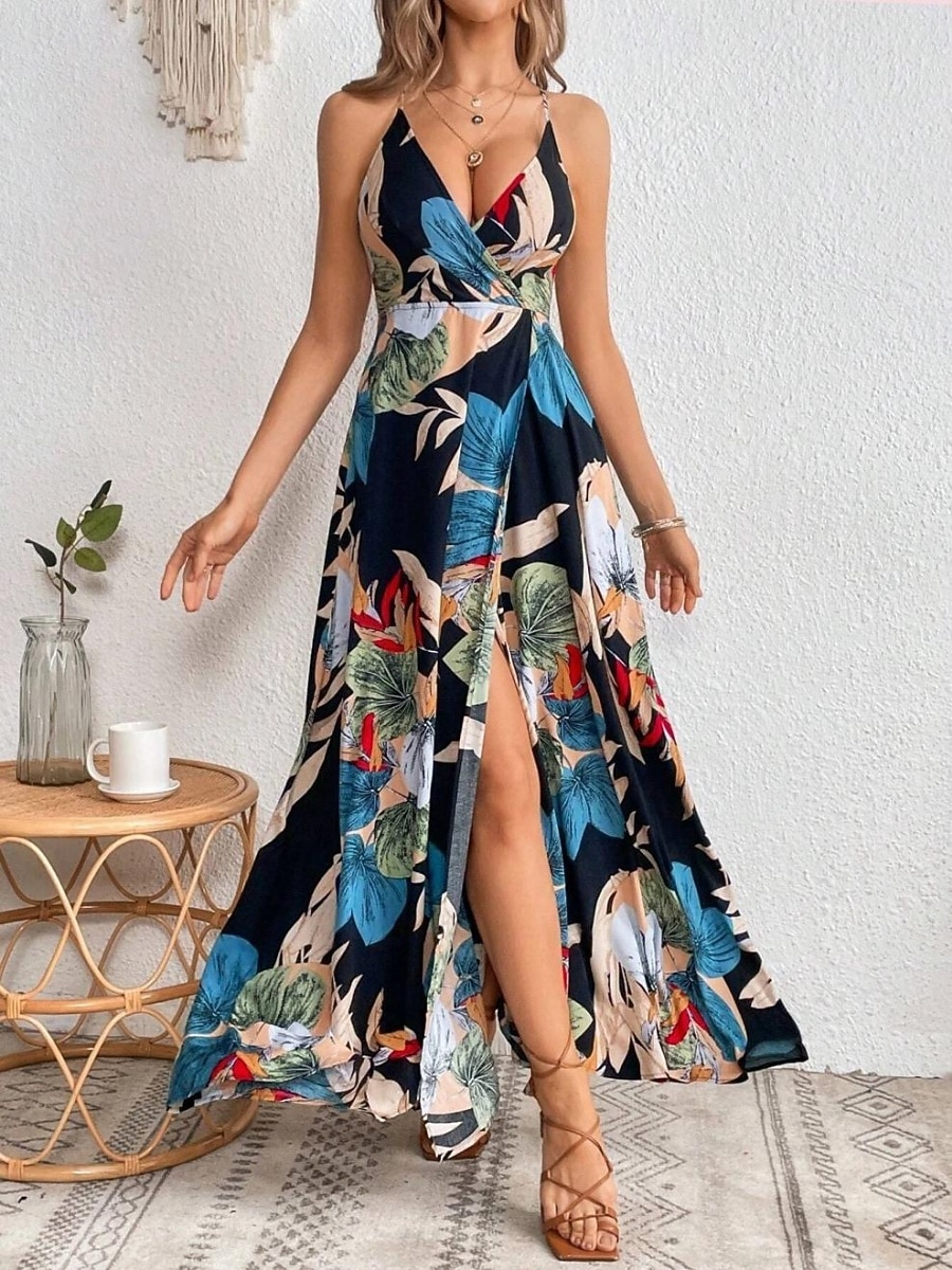 Damskie Sukienka maxi Codzienne sukienki Sukienka w kwiatki Sukienka na ramiączkach Elegancja Moda Nowoczesny Na zewnątrz Urlop Wyjściowe Regularny Kwiaty Bez rękawów W serek Biały Lato Wiosna 2026 - $27.99 –P1