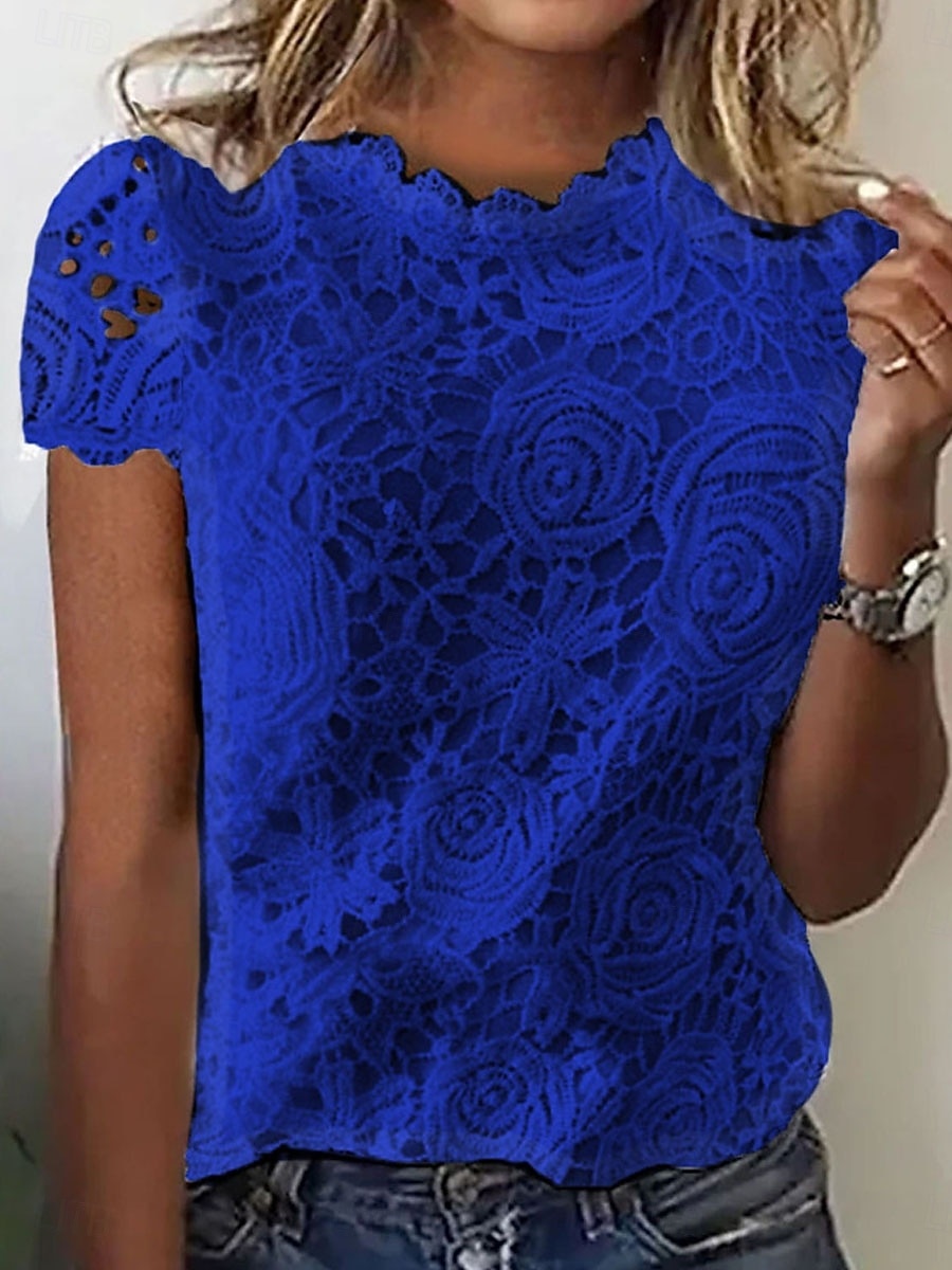 Pentru femei Topuri de vară Bluză Varful ochiului Topuri din dantela Zdrobit Dantelă Peteci Simplu Elegant Epocă femei Fără manșon Stil Nautic Topuri obișnuite Zilnic Muncă Concediu Albastru piscin 2026 - $21.99 –P4