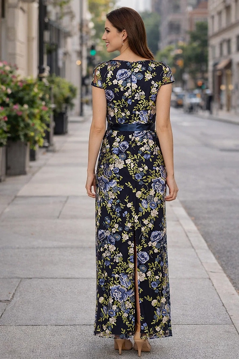 Sheath Column Floor Length Beaded Eembroidered Formal Dresses Mother of the Bride Dress Evening Gown Formal Dress Elegant Celebrity Style Floral Short Sleeve Square Neck Garden Party Wedding Belt 2026 - $206.99 –P3