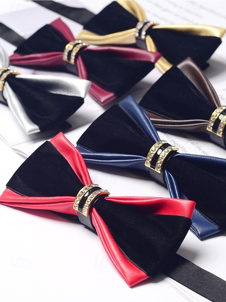 Pajarita de piel sintética para hombre: pajarita formal multicolor con detalle de diamantes de imitación, correa de cuello ajustable, estilo clásico y moderno para novios, bodas, San Valentín, fiestas y eventos formales. 2026 - $9.99 –P6
