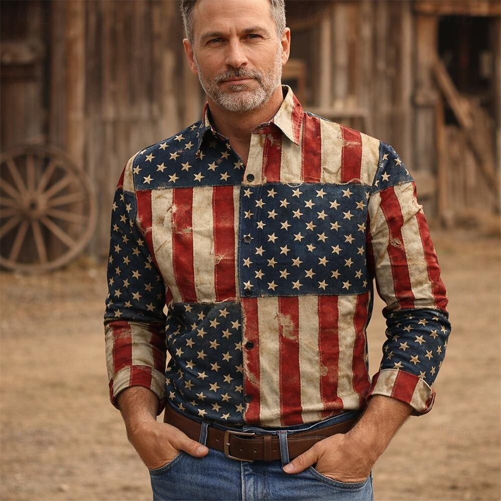 250° anniversario USA Retrò Vintage Anni '70 Camicia Camicia Aloha Lunghe Hippie Geometrico Etnico Costume Per uomo Mascherata 4 Luglio Feste Giorno dell'Indipendenza Adulti Camicia del 2026 a $26.99 –P1