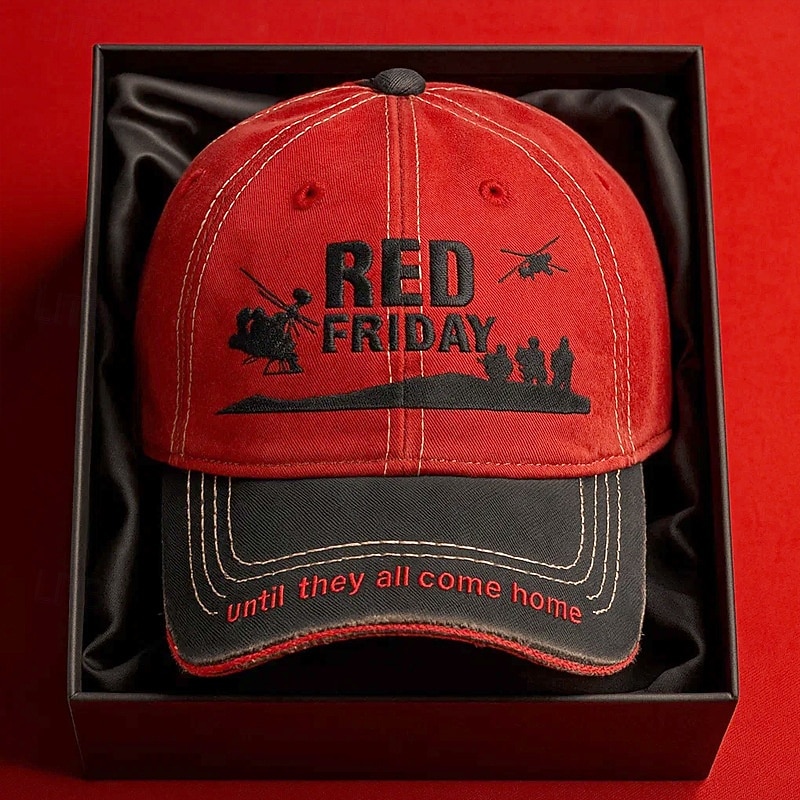 Red Friday Embroidered Cap Military Support Hat, "Remember Everyone Deployed" with Soldier & Helicopter Design, Adjustable Baseball Hat for Men & Women, Patriotic Red Cap 2026 - $21.99 –P2